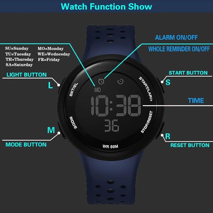 Digital Sports Multi Functional Black Dial Watch for Men