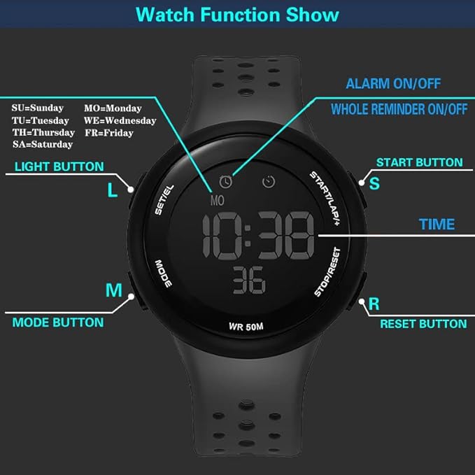 Digital Sports Multi Functional Black Dial Watch for Men