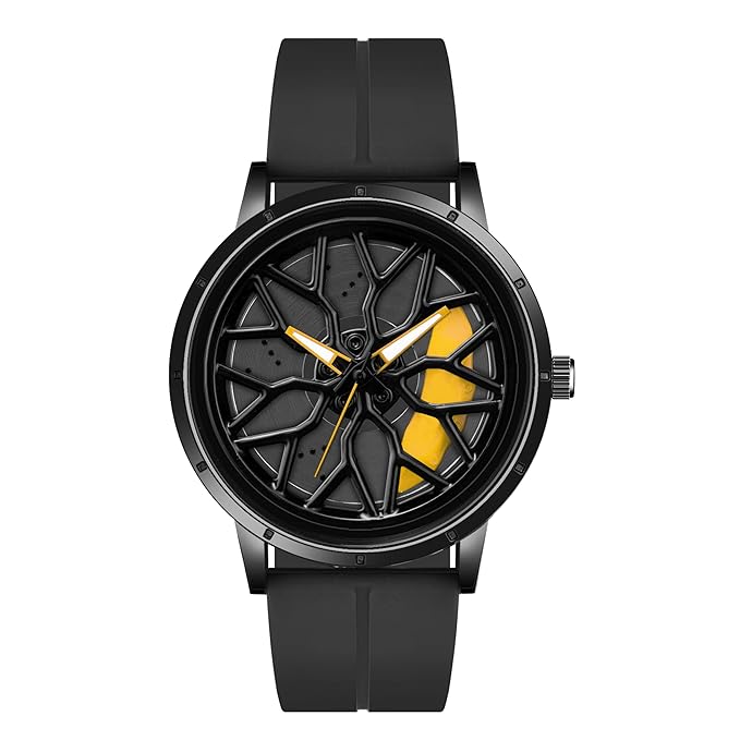 Shocknshop RevolveX Rotating Hollow Wheel Hub Creative Fashion Analog Silicone Magnetic Strap Wrist Watch for Men Boys -WCH368