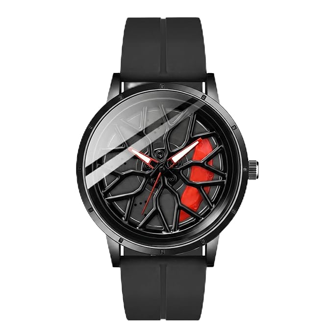 Shocknshop RevolveX Rotating Hollow Wheel Hub Creative Fashion Analog Silicone Magnetic Strap Wrist Watch for Men Boys -WCH368