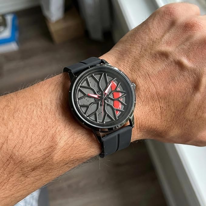 Shocknshop RevolveX Rotating Hollow Wheel Hub Creative Fashion Analog Silicone Magnetic Strap Wrist Watch for Men Boys -WCH368