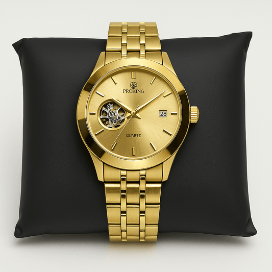 Luxury ProKing Gold-Tone Automatic Watch with Skeleton Dial