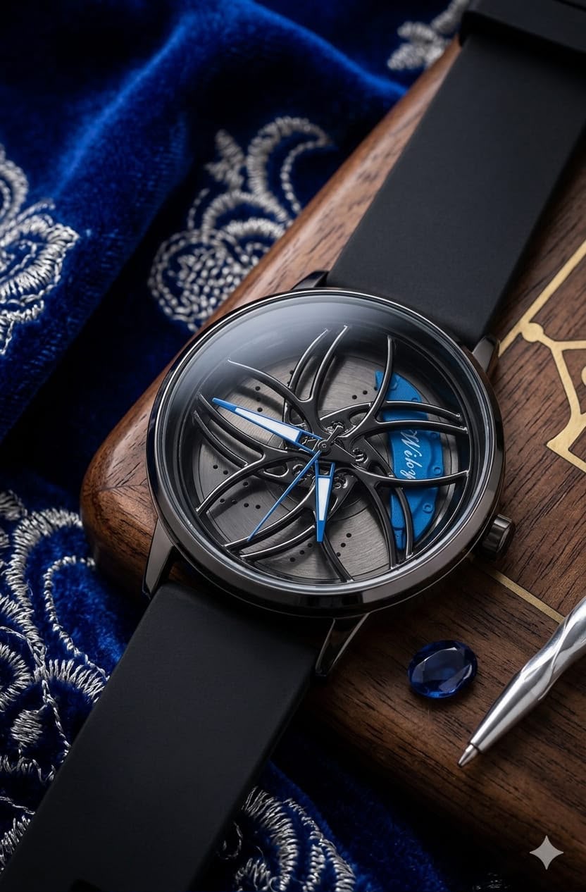 Shocknshop RevolveX Rotating Hollow Wheel Hub Creative Fashion Analog Silicone Magnetic Strap Wrist Watch for Men Boys -WCH368
