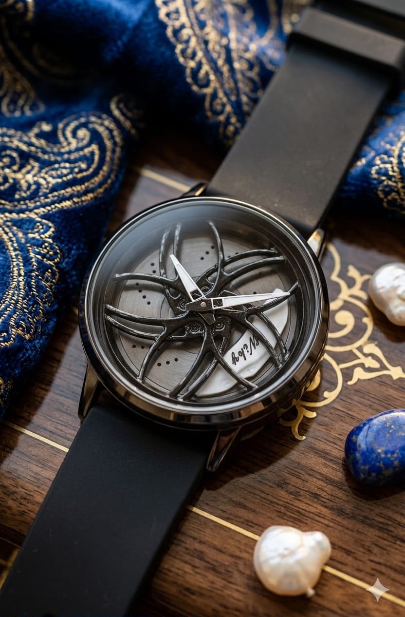 Shocknshop RevolveX Rotating Hollow Wheel Hub Creative Fashion Analog Silicone Magnetic Strap Wrist Watch for Men Boys -WCH368