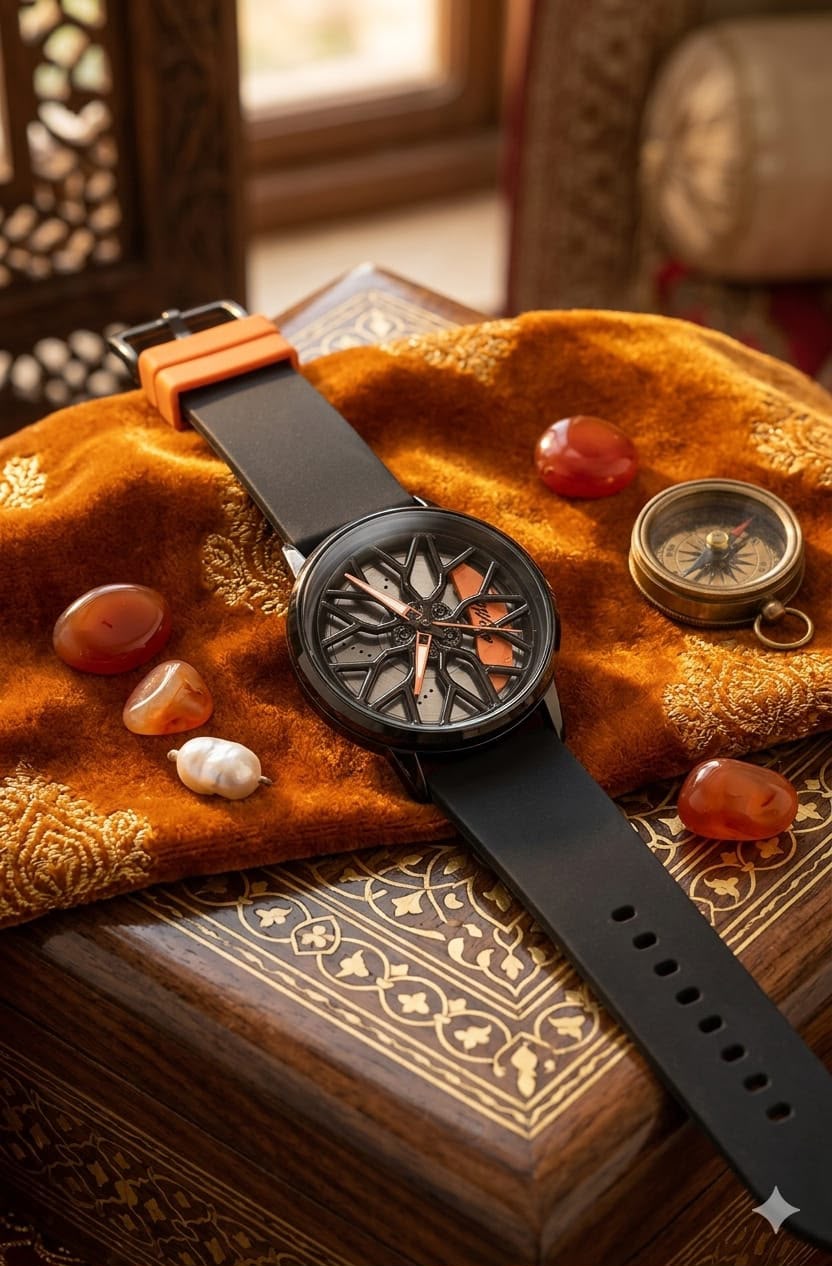 Shocknshop RevolveX Rotating Hollow Wheel Hub Creative Fashion Analog Silicone Magnetic Strap Wrist Watch for Men Boys -WCH368